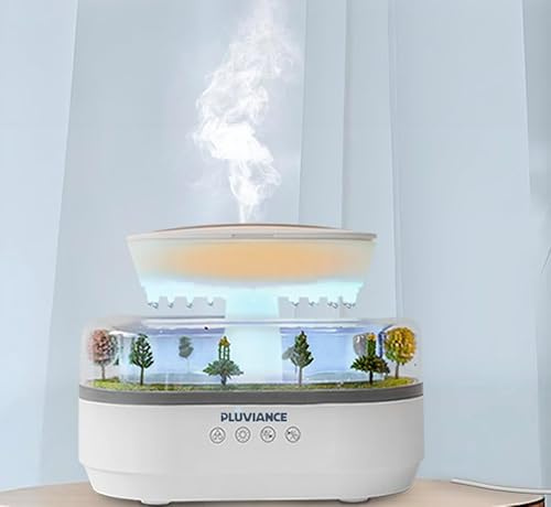 PLUVIANCE Raindrop Aroma-Diffusor, 7-farbiges LED-Licht, Regenwolken-Luftbefeuchter mit Wassertropfen und Regengeräuschen (250 ml) – Luftbefeuchter mit Aromatherapie & automatischer Abschalt-Timer für