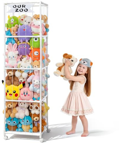 Cvkwe Soft Toy Storage with Wheels, PVC Large Stuffed Animal Teddy Storage with Elastic Band, kids toy storage organiser Shelf for Nursery Playroom Bedroom Kids Room Decor (180 x 49 x 44cm)