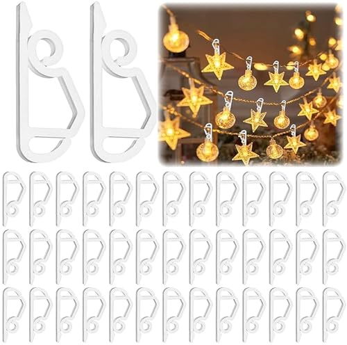 KOMEIYL 120pcs Luces de Navidad Ganchos, Exteriores Ganchos Luces Hadas Canalones, Ganchos Canalones Techo Cadenas Luces, Aplica a Creando Atmósferas Festivas Navidad Festival Primavera (Blanco)