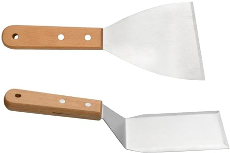 2 StüCk Pizza Spachtel Edelstahl Mit Holzgriff Pfannenwender Edelstahl HitzebestäNdig Rostfrei Pizza Spachtel Metall Zum Grillen, Burgern, Braten Und Kochen