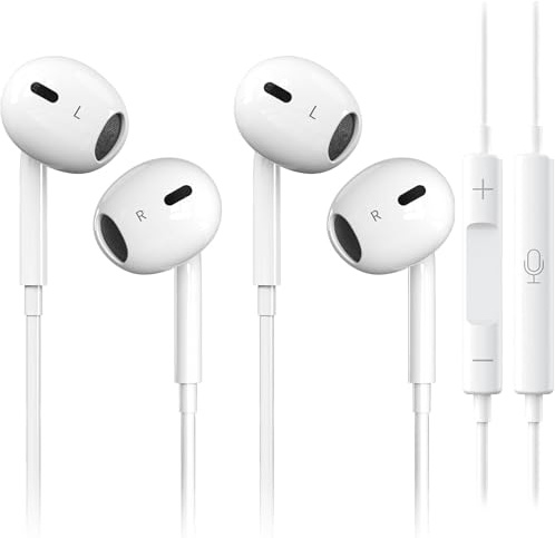 2 Pack Earphones for iPhone [MFi Certified] HiFi Stereo Headphones Wired In-Ear Earbuds Built-in Mic & Volume Control Compatible with 14/13/12/11/Plus/Pro/Pro Max/mini/XS/XS Max/X/XR/SE/8/8 P/7/7 P