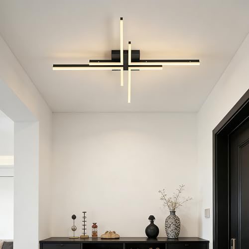 doporro 79,5cm 48W LED Deckenleuchte mit Fernbedienung | Modern Wohnzimmerlampe & Küchenlampe 3000K/4200K/6400KLM, Ideal für Bad, Wohnzimmer & Küche, Sandschwarz, Alivetta25039