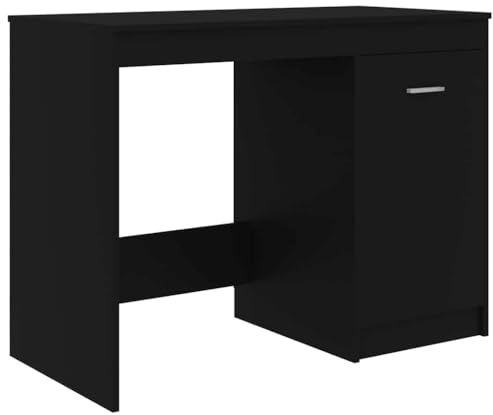 mtlskopl Scrivania nera 100 x 50 x 76 cm, in legno con armadio integrato, design moderno, robustezza e durata, per casa, ufficio, studio, gaming, setup