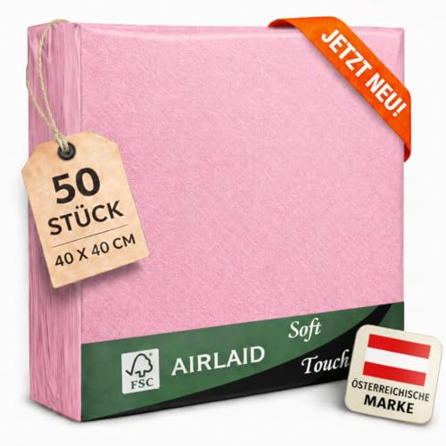 EV® Airlaid Servietten - 50 Stück, Babyrosa (40 x 40 cm) - Stoffähnlich | Stilvolle Tischdeko - Einfarbig, Saugstark & Elegant - Ideal für Hochzeit, Geburtstage & Feste