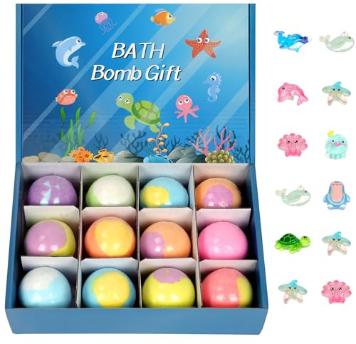 Adiwo Bombe di Bolle di Bagno con Sorpresa Mare, bombe da Bagno in Schiuma Organica Naturale, biologici e tutti naturali bomba 12 Pezzi ideale compleanno