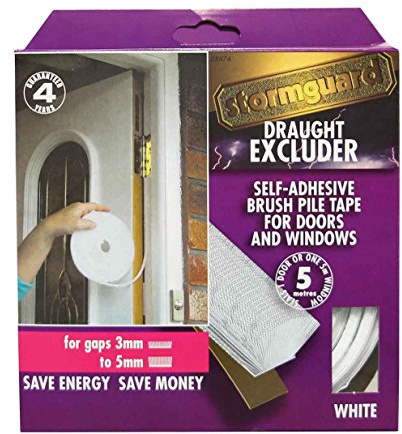 Stormguard White Brush pile draught excluder weather proofing seal self adhesive. 5 Metre Roll, Guaranteed 4 years.