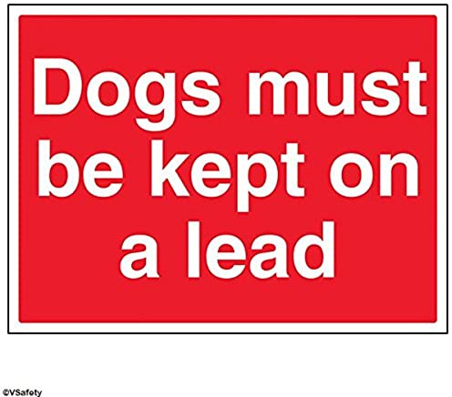 V Safety Dogs Must Be Kept On A Lead Sign - 400mm x 300mm - Self Adhesive Vinyl