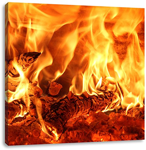Pixxprint Gemütliches Holz im Feuer, Größe: 60x60, Leinwandbild Quadratisch, Wandbild, Kunstdruck, fertig bespannt