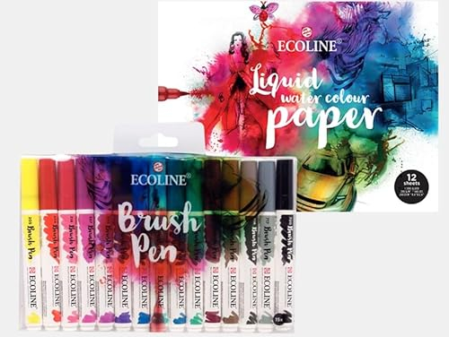 Ecoline Pinsel- und Papier-Set, 15 Federmäppchen + Skizzenblock, 24 x 32 cm, 290 g/m², Sparpack