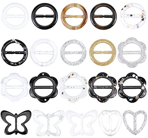 Hysagtek 20 Stück T-Shirt-Clips, Hemd-Krawatten, Kunststoff-Schalringe für Seidenschals, T-Shirts für Damen, Mädchen, 80er-Jahre-Party-Zubehör mit verschiedenen Formen (3 cm), Zufällige Farbauswahl,