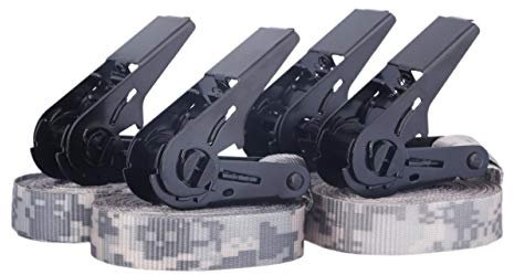 Jeu de 4 Sangles à cliquet 25mm Camouflage Vert 6m de Long I Sangles de Tension à cliquet 900 daN Selon DIN en 12195-2 I 4 Sangles d'arrimage certifié TÜV I Sangle de Tension d'arrimage Transport