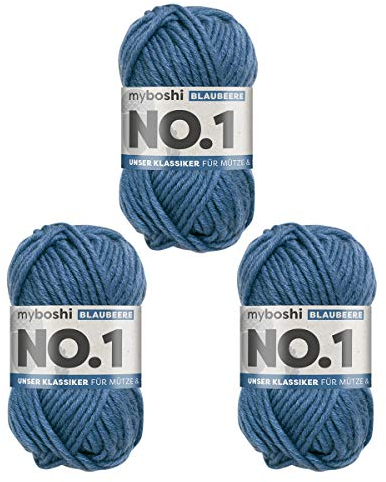 myboshi Strick- und Häkelgarn, Modell No.1 mit Merinowolle, dickes Garn, Acrylharz, Blaubeere, 3_Knäuel