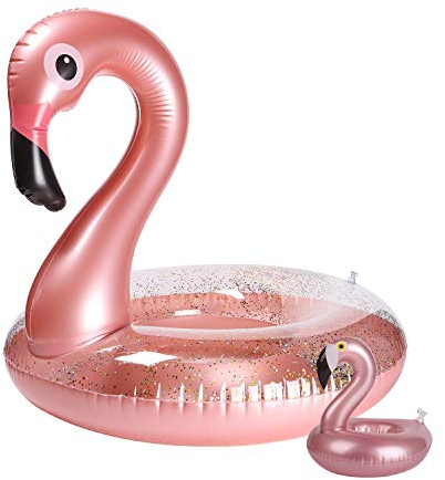 Aufblasbarer Flamingo-Pool-Schwimmer, Flamingo, Getränkehalter-Set, elegant, Vinyl, schwimmend, Pool-Spielzeug mit Glitzern, Wasserlounge mit schwimmenden Untersetzern für Kinder, 2 Stück