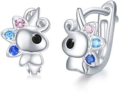 Einhorn Creolen Ohrringe 925 Sterling Silber Klein Creolen Ohrringe Mädchen Kinder Kreolen für Damen Tier Ohrringe Einhorn Schmuck Weihnachtsgeschenke für Damen Mädchen Freunde Männer