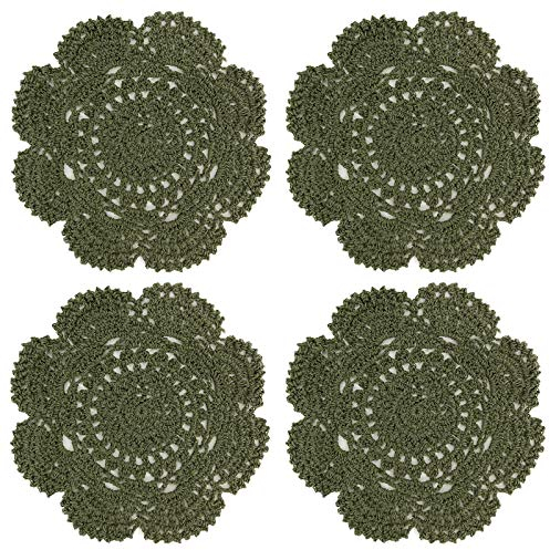 Phantomon 20,3 cm große Deckchen, gehäkelt, runde Spitzendeckchen, handgefertigt, 100 % Baumwolle, gehäkelte Untersetzer, 4 Stück (grün)
