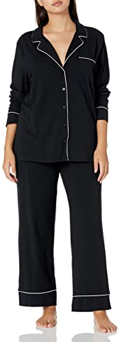 Amazon Essentials Women's Cotton Modal Long-Sleeve Shirt and Full-Length Bottom Pyjama Set, Black, L