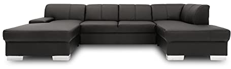 DOMO. collection Wohnlandschaft Star, Leder-Sofa in U-Form, Polstergarnitur, Couch 150 x 304 x 150 cm (BxTxH), in Kunstleder schwarz