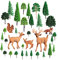 5 Stück Waldtiere Figuren Spielzeug und 30 Stück 3,5 - 16,3 cm gemischte Modellbäume Miniatur-Bäume Zubehör für Geburtstagsparty, Kuchenaufsätze, Tischdekoration, Weihnachten, Miniatur-Spielzeug