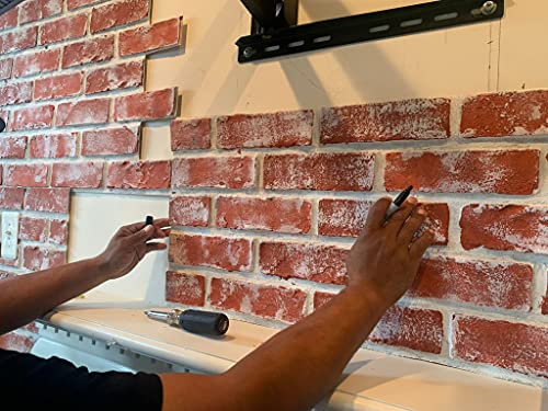 FRP Kunstziegelwand Paneele 3D Dekorative Fliesen Verkleidung Wand Paneele Dünne Textur Solide Verkleidung für Wohnzimmer, Küche, Bad, Balkon, Rückseite der Theke (New London, Rot mit Waschweiß)
