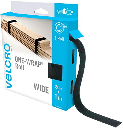 VELCRO Brand VEL-30768-AMS Rouleau de sangles larges de 2,5 cm x 9,1 m | À couper à la longueur désirée, ruban auto-agrippant réutilisable | Poteaux groupés, bois, tuyaux, bois, organisation de garage