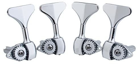 Guyker Bass-Mechanik (2R + 2L) – 1:20 Verhältnis Open Gear Tuners Tuning Key Pegs Ersatz für E-Jazz Gitarre Bass oder Präzisionsinstrumente – Chrom