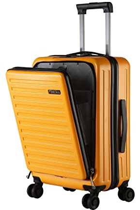 TydeCkare Handgepäck Koffer mit Laptoptasche mit Frontöffnung, 20 Zoll ABS+PC Leicht Hartschalenkoffer, mit mit TSA Schloss, 4 360°Schwenkrollen, 6 Farben (Orange/M/45L)