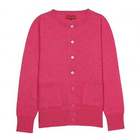 JL DE LA TOUR Cardigan Donna 30% Cashmere, 20% Lana superiore, 30% Nylon e 20% Viscosa, Fucsia, M