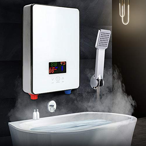 Calentador de agua electrónico de 6500 W, 30 ℃-55 ℃, ajustable Instant Electric Tankless calentador de agua set baño ducha cocina 110 V (blanco)