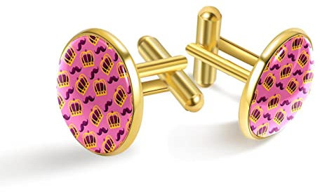 Personalisierte Gold Manschettenknöpfe für Smoking Hemd Krone Rose Rosa Schnurrbart Karneval Festival Muster, 20mm*20mm, Edelstahl, Künstlicher Quarz