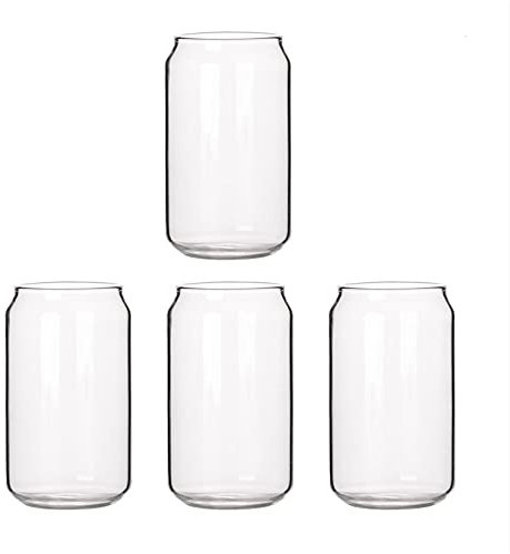Nicfaky Lot de 4 tasses en verre en forme de canette pour eau, lait, bière, dessert, 580 ml