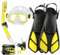 HH HHAO SPORT Schnorchelset Erwachsene mit Flossen,Schnorchelausrüstung in Reisegröße mit Kurzen Verstellbaren Schwimmflossen, Hochwertige Tauchermaske und Dry Top Schnorchel, mit Tragetasche