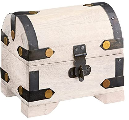 Kleine Schatztruhe, Holz Schmuckkästchen, Schatzkiste, Aufbewahrungsbox mit Deckel, Dekorative Holztruhe, Geschenkbox Schachtel, Holzkiste mit Deckel, Weiße Holzbox, Verpackung für Geldgeschenke