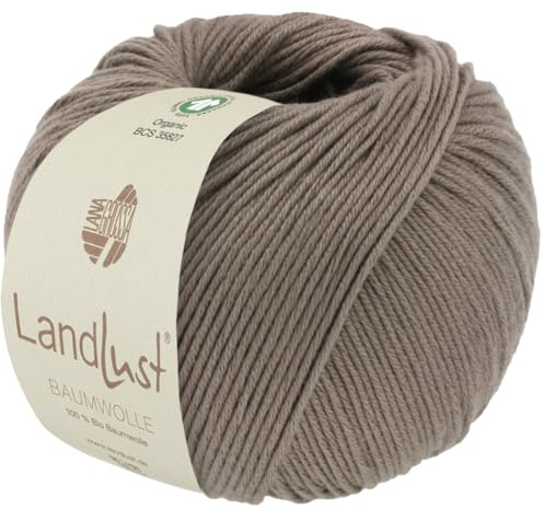 LANA GROSSA Landlust Baumwolle | Klassisches Bio-Baumwollgarn, Gots zertifiziert | Handstrickgarn aus 100% Baumwolle (Bio) | 50g Wolle zum Stricken & Häkeln | 115m Garn FB 16 Graubraun