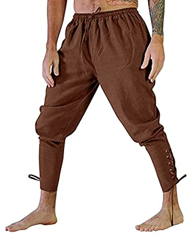 Mittelalter Kleidung Herren Mittelalter Lang Vintage Wikinger Kelten Hose Piratenhose Retro Mittelalter Freizeithose Hosen Renaissance Kolonial Hose Cosplay Kostüm Zurück Schnürshorts Gothic Hose
