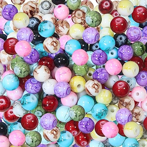 TOAOB 100 Piezas Cuentas de Vidrio Multicolor Patrón de Mármol de 6 mm Perlas de Cristal Redondas Abalorios de Cristal para Hacer Bisuteria Joyas y Manualidades Collares Pulseras Accesorios