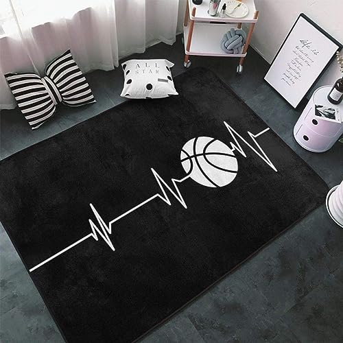 TEMLAN Basketball Schwarz Und Weiß Teppiche Gegend, Einfach Und Kreativ Dekorativer Teppich für Wohnzimmer, Schlafzimmer, Esszimmer Badezimmer Küche Flur Läufer 60 x 120cm