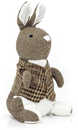 Rabbit Doorstop Herringbone Fabric Animal Door Stop | Novelty Indoor Rabbit Shaped Door Stop | Decorative Weighted Hare Door Stopper - Brown