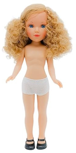 FOLK Artesanía Mari's Puppe, Kollektion 41 cm, Original Vidal Rojas Dolls nackt mit lockigen Haaren Blonden und blauen Augen