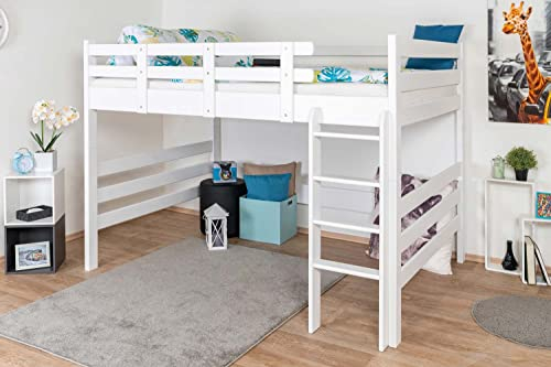 Hochbett 140 x 190 cm für Erwachsene Easy Premium Line K23/n, Buche Massivholz weiß lackiert, teilbar