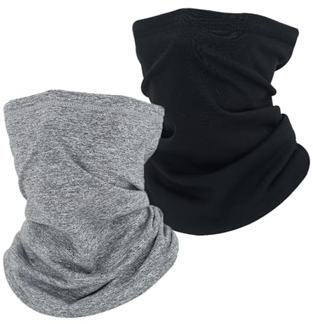 EUPSIIU 2 Pièces Cache-Cou Thermique Pour Homme Et Femme, Multifonction Cache-cou d'hiver en Polaire Pour Sports de Plein Air de Ski, Moto, Course à Pied Taille unique(Gris, Noir)