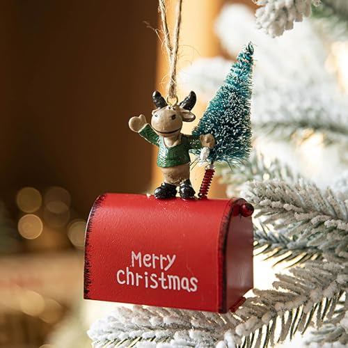 Weihnachtsdeko Metall Merry Chrismas Briefkasten Ornament Weihnachten Briefkasten Anhänger mit Weihnachtsmann und Christbaum Christbaumschmuck Weihnachtsbriefkasten Hängende Deko (C, OneSize)