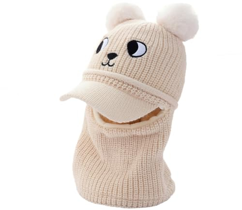 Vobozeany Baby Schlupfmütze Kinder Mädchen Jungen Wintermütze Warm Niedlich mit Bommel Fleece Liner Schalmütze Strickmütze Beanies Mütze und Schal Set 1-6 Jahren