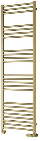 Reina Straight Heated Towel Rail Modern Ottone Wall Mounted Towel Radiator, Flat Central Heating Steel Ladder Brushed Brass Finish Bathroom Accessories Stratight Bath Towel Rack - 600mm x 1600mm