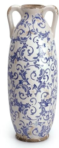 VICTOR & TERESA Blaue und weiße Bodenvase für Pampasgras, 35,6 cm hohe Vase für Heimdekoration, Keramik, Bauernhaus, dekorative große Vasen für Blumen, Kaminsims, Wohnzimmer, Regal, Tafelaufsätze,