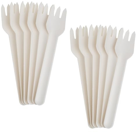 Pack of 12 Eco Friendly Utensils - PFAS Free Wjite Forks, Durable Disposable Sugarcane/Bagasse Cutlery (Forks)