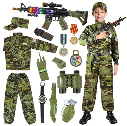 Metemot Army Costume for Boys, Halloween Soldier Military Costume for Kids