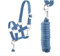 Halfter Führstrick Set mit Panikhaken verstellbar Pferdehalfter Pferd Holzpferd Anbindestrick (Panikhaken Blau, Shetty)