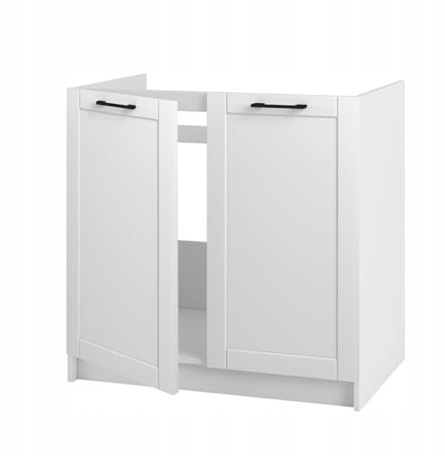 Küchenunterschrank 80 cm breit – Praktischer Schrank mit Doppeltüren - Möbelplatte 16 mm - einfacher Montage - vielseitig kombinierbar für maßgeschneiderte Küchenlösungen (Rahmen Weiß Matt)