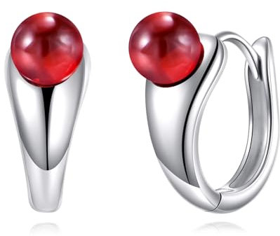 POPLYKE Round Beaded Red Granat Ruby Earrings Sterling Silver Trendy Hoop Earrings Boho Schmuck für Frauen