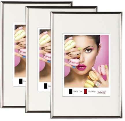 IDEAL TREND 2er 3er 5er Pack Photo Style Set Bilderrahmen Wanddeko Collage Poster Kunststoff Rahmen: Farbe: 3er Pack Stahl | Format: 10x15